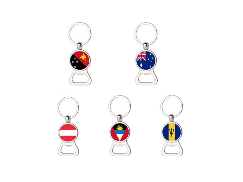 Custom cheap promotion gift personalized national holiday color printed country flag logo bottle opener key ring,