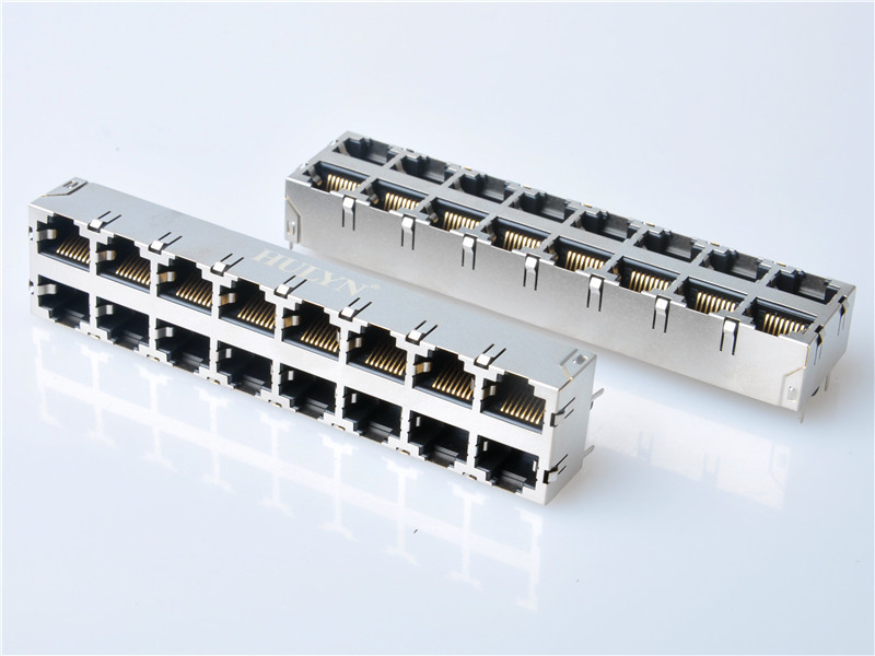 HULYN RJ45 jacks，Shielded RJ45 Modular Jack Connector, Top Entry, 2x8 Ports,RJ45 connector