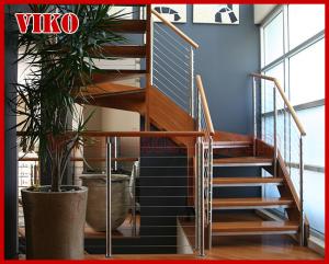 Wholesale Steel Cable Stair VK74SC Treed Beech Handrail 304 Stainless Steel Aluminum Baluster Glass Carbon Steel Powder-coate from china suppliers
