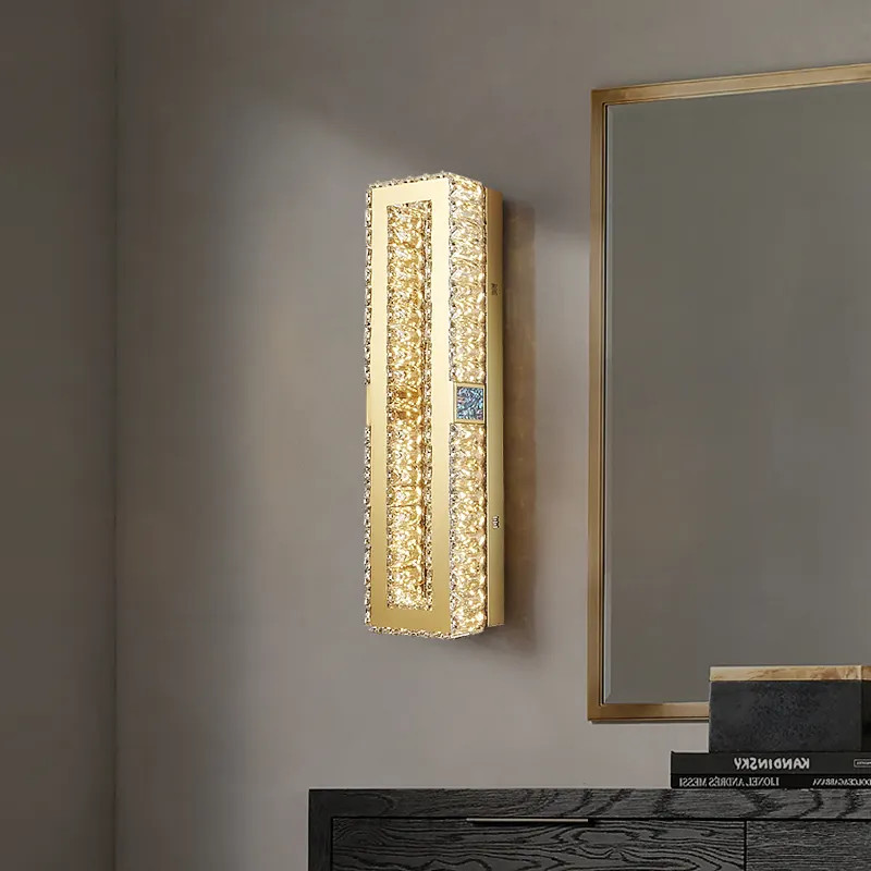 Rustproof Contemporary Gold Crystal Wall Sconce Lighting Electroplating Polishing