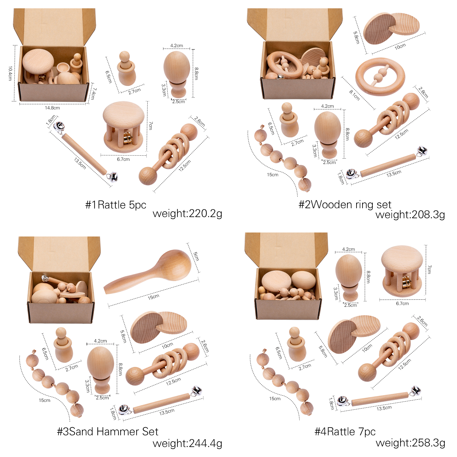 Graphic Rattles 7Pc Wooden Teether For Baby Wooden Teething Ring