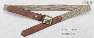 Wholesale Beige Polyester / Brown PU Mens Stretch Belts Old Brass Zinc Alloy Buckle Available from china suppliers