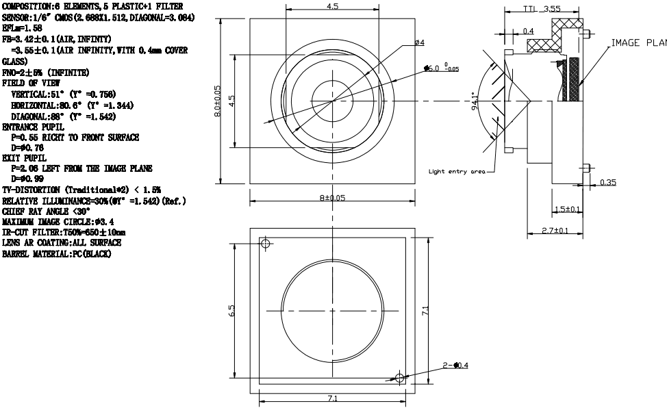 1/6 inch OV7670 OV9770 sensor 1.58mm M5 5mp pinhole lens 88 degree for endoscope camera module GC0308
