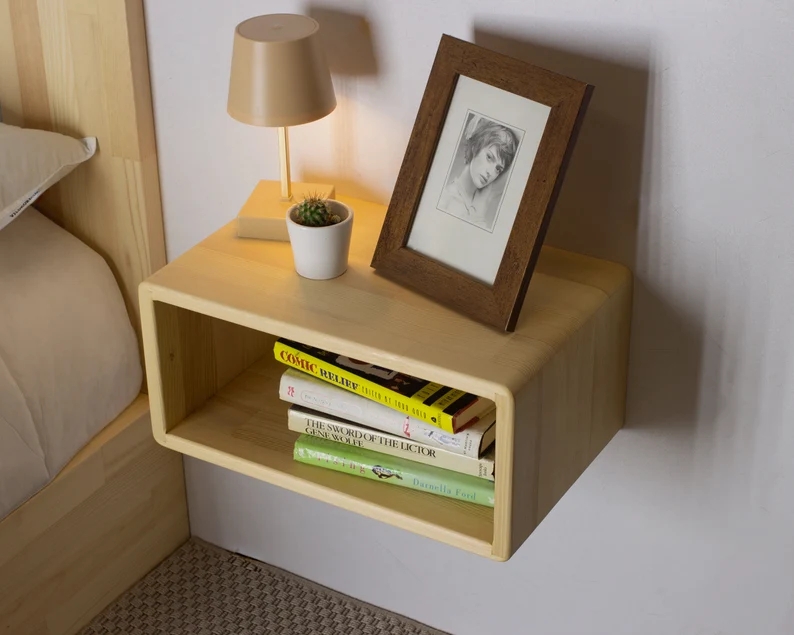 Modern Style Floating Nightstand Wood Bedside Tables Nightstand Shelf Handmade Furniture Bedside Wall Shelf