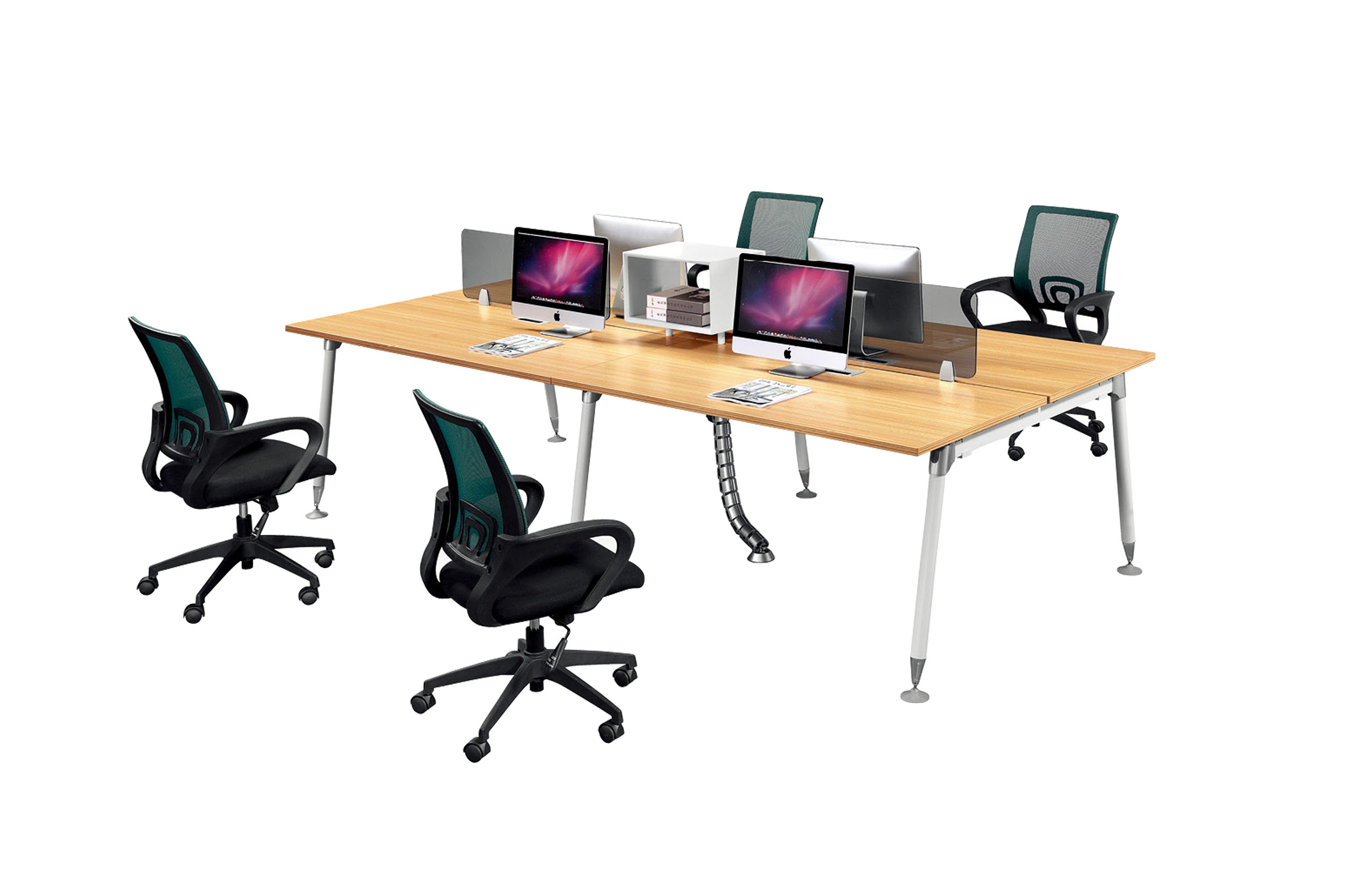 Modular Modern Office Workstations 4 Seater Design With Stainless Steel Metal Frame