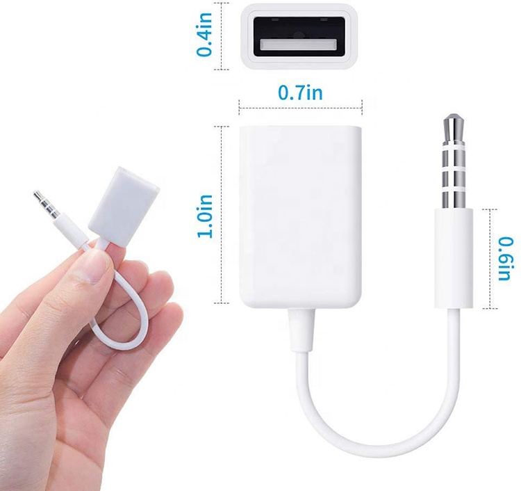 Short USB 2.0 Female to 3.5mm Plug Jack 3 Poles AUX Converter Adapter Cable for Car