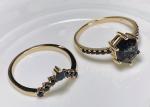 Hexagon Black Moissanite Engagement Ring , 0.78ct 19pcs Lab Created Moissanite