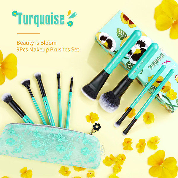 Antimicrobial Fiber Jessup 9pcs Turquoise Makeup Brushes