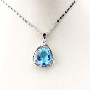 Wholesale Sterling Silver Oval Blue Topaz Cubic Zirconia Pendant Necklace (P30) from china suppliers