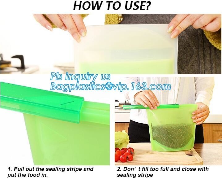 Reusable Leakproof Zipper Preservation Airtight sandwich Zip lockk Cooking Fresh Zip Large Silicone Storage Food Bags With
