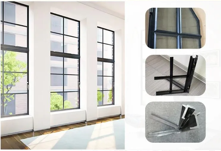 French Style Aluminum Door Window With Double Pane Glass Windows Grill Design