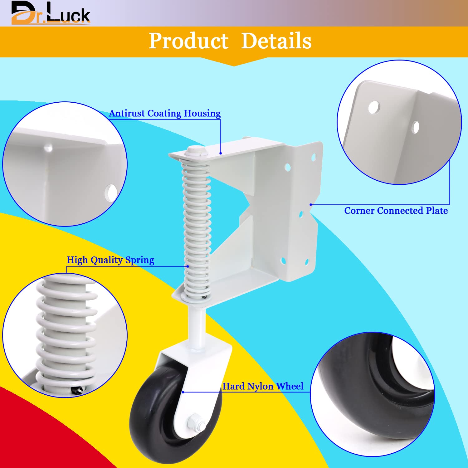 Zinc plated Spring loaded swivel caster wheel rubber wheels for wooden gate fence