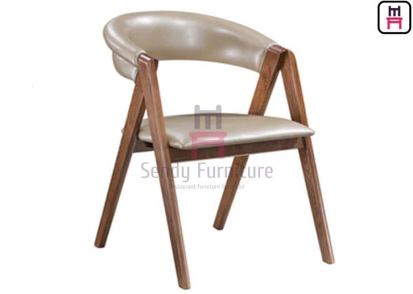 Upholstered Wood Restaurant Chairs Oak Wood Leather Soft Backrest With Crossed