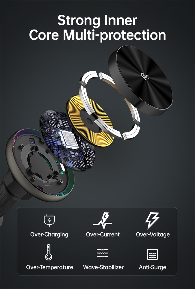 Starry Sky Lighting 15w Wireless Charger With Fast Heat Dissipation And Cooling Fan For Car Charging Holder Mount