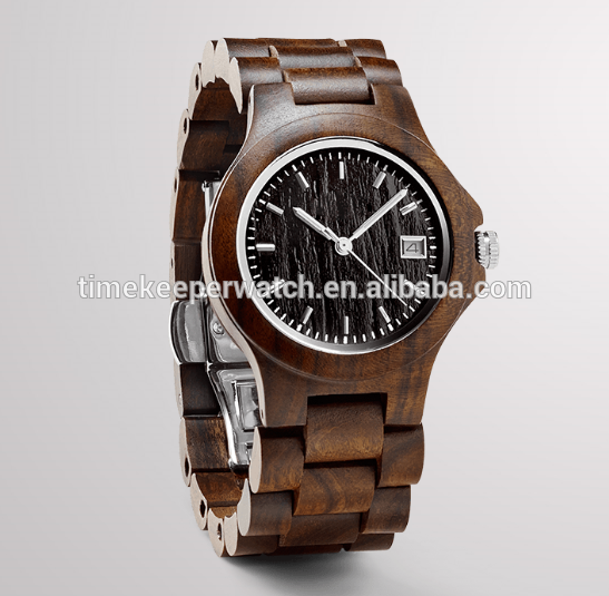 Ebony timber , wood band watches with date function,noctilucent hands can see from dark .