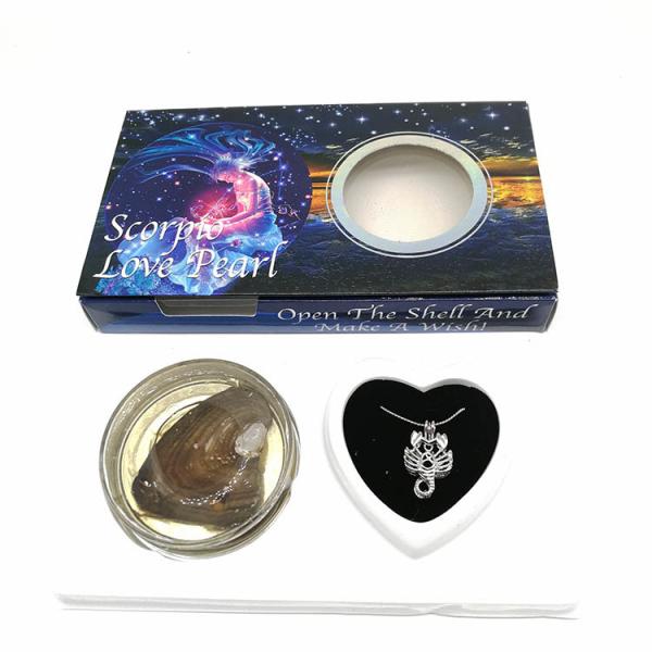12 Horoscope Zodiac Love Wish Pearl Necklace Gift Set with Scorpio Cage Pendant