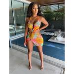 Printed Hollow Women's Beachwear Dresses , Beach Swimming Dress For Ladies