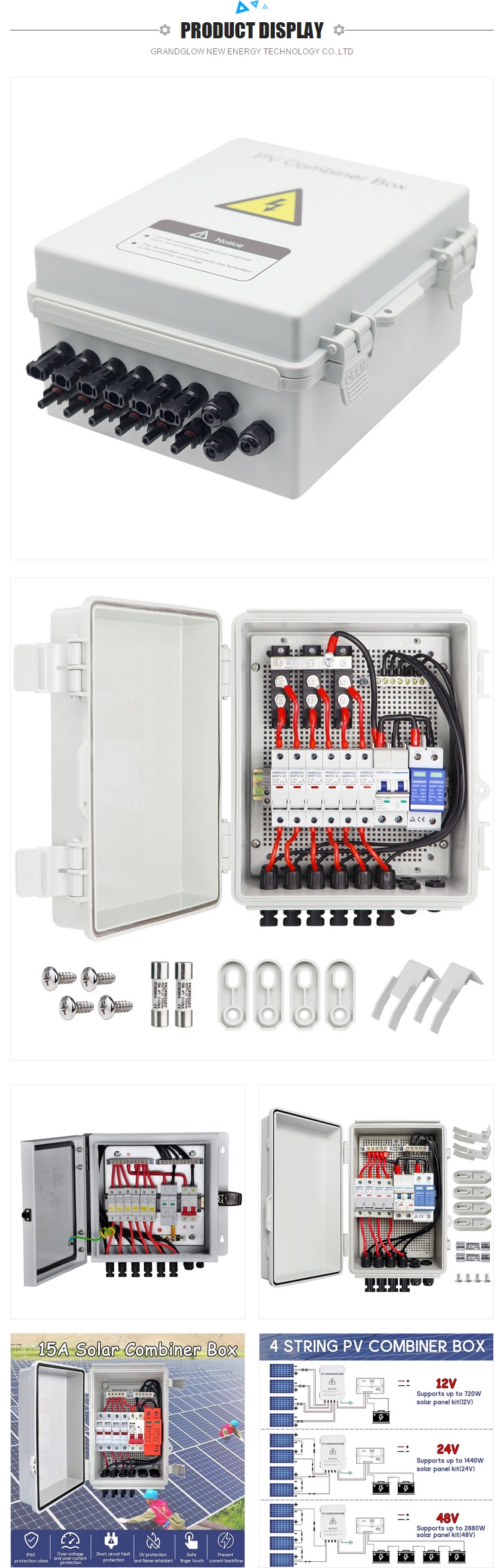 14 in 2out 500vdc Pv Array Combiner Box 2 4 6 8 12 24 String for off-grid solar power generation systems