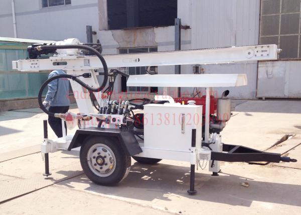 Trailer Mounted Hydraulic Water Well Drilling Rig 2 Wheel For DTH Air / Mud Pump
