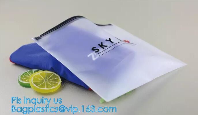Eco-friendly Clear Travel EVA Cosmetic Bag with Slider Zipper Closure, matte slider printing customized frosted pvc bag