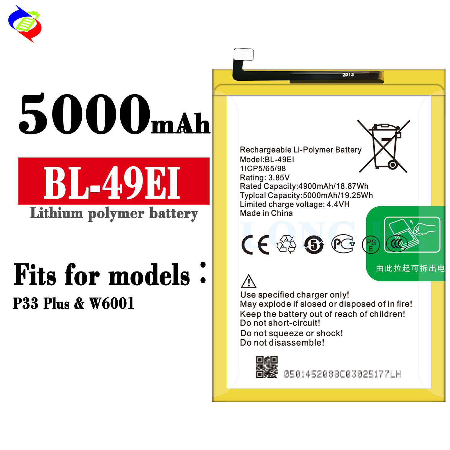 Original BL-49Ei P33 Plus Li-ion Polyer Rechargeable Battery for itel W6001 ODM
