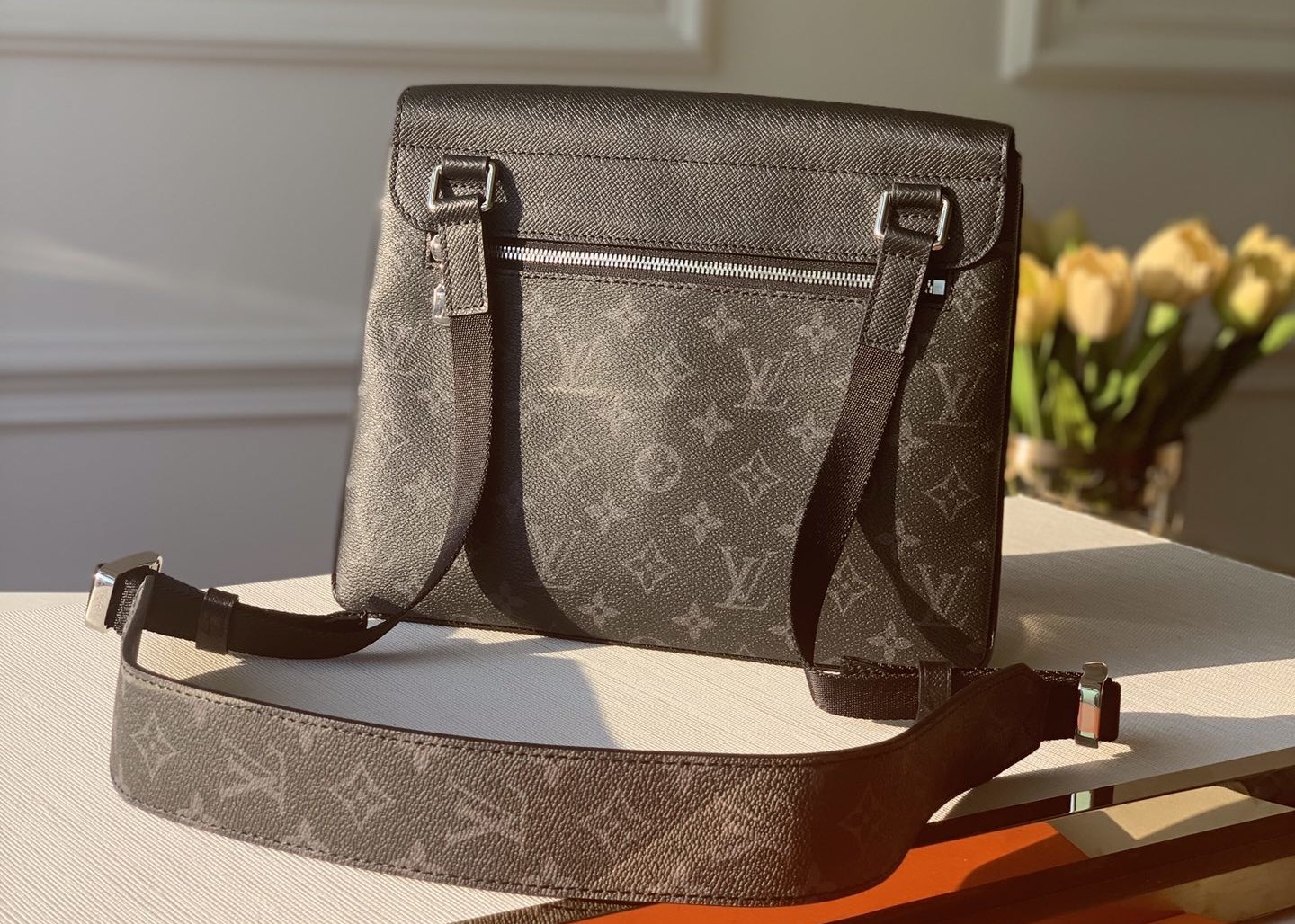 Leather Message Tote Ladies White Cross Body Bag Monogram Eclipse
