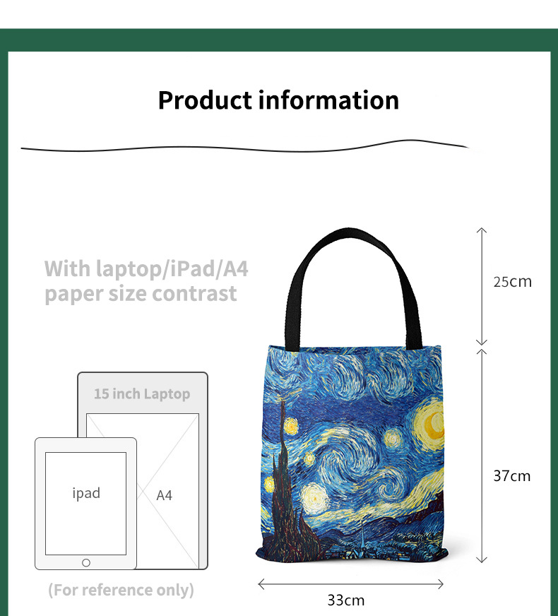 Customized Oil Painting Canvas Tote Bag Retro Art Fashion Travel Bag Women Leisure Eco Shopping High Quality Foldable Handbag