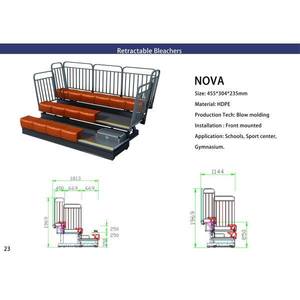 Customized Size Retractable Bleacher Seating with Integrated Writing Board and 5-Year Warranty