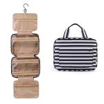 Double Zipper Striped Nylon Cosmetic Makeup Bag