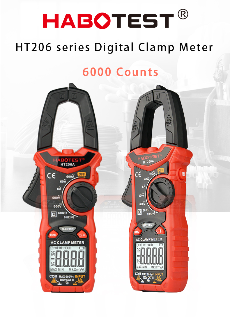 Manual 60A Digital Clamp Meters , 6000 Counts Clamp Voltage Meter