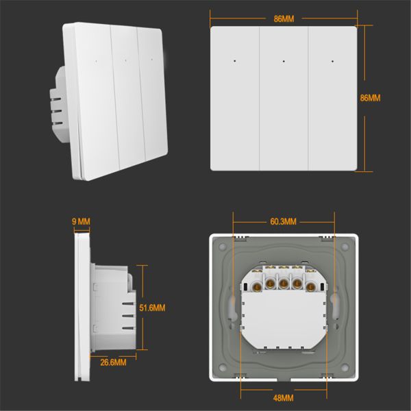 No Neutral ZigBee 16A EU 3 Gang Mouse-click Button Switch