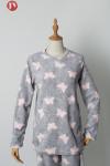 EU Standard Butterfly Print Soft Bathrobe Warm Fleece Women Pajamas Set
