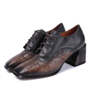 Wholesale S176 2020 autumn and winter new square head lace high heel women's shoes retro ethnic art handmade leather fashion singl from china suppliers