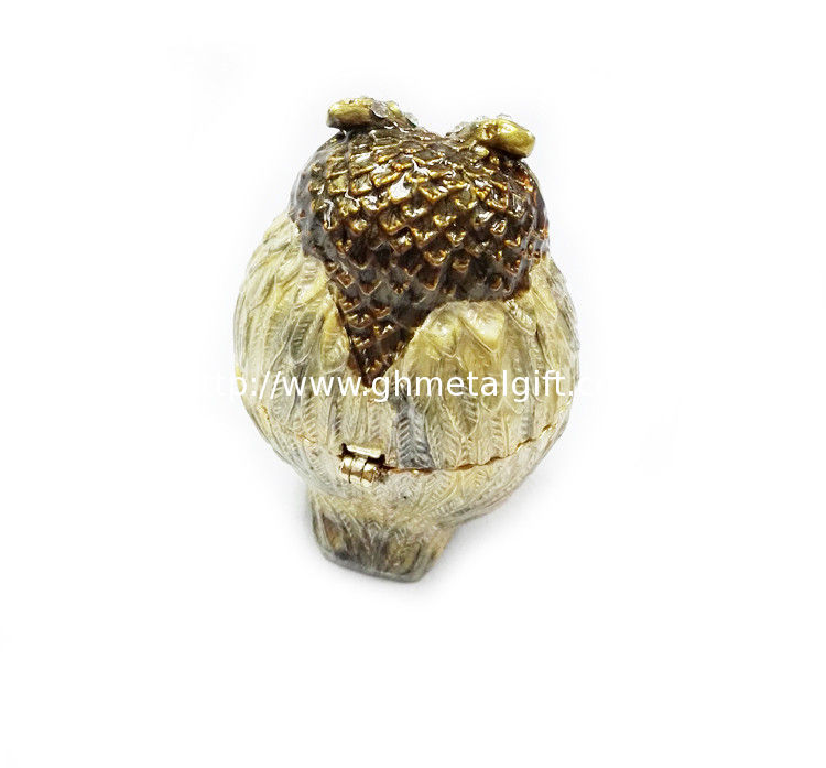 Alloy metal owl shape with rhinestone Mini Owl antique jewelry box