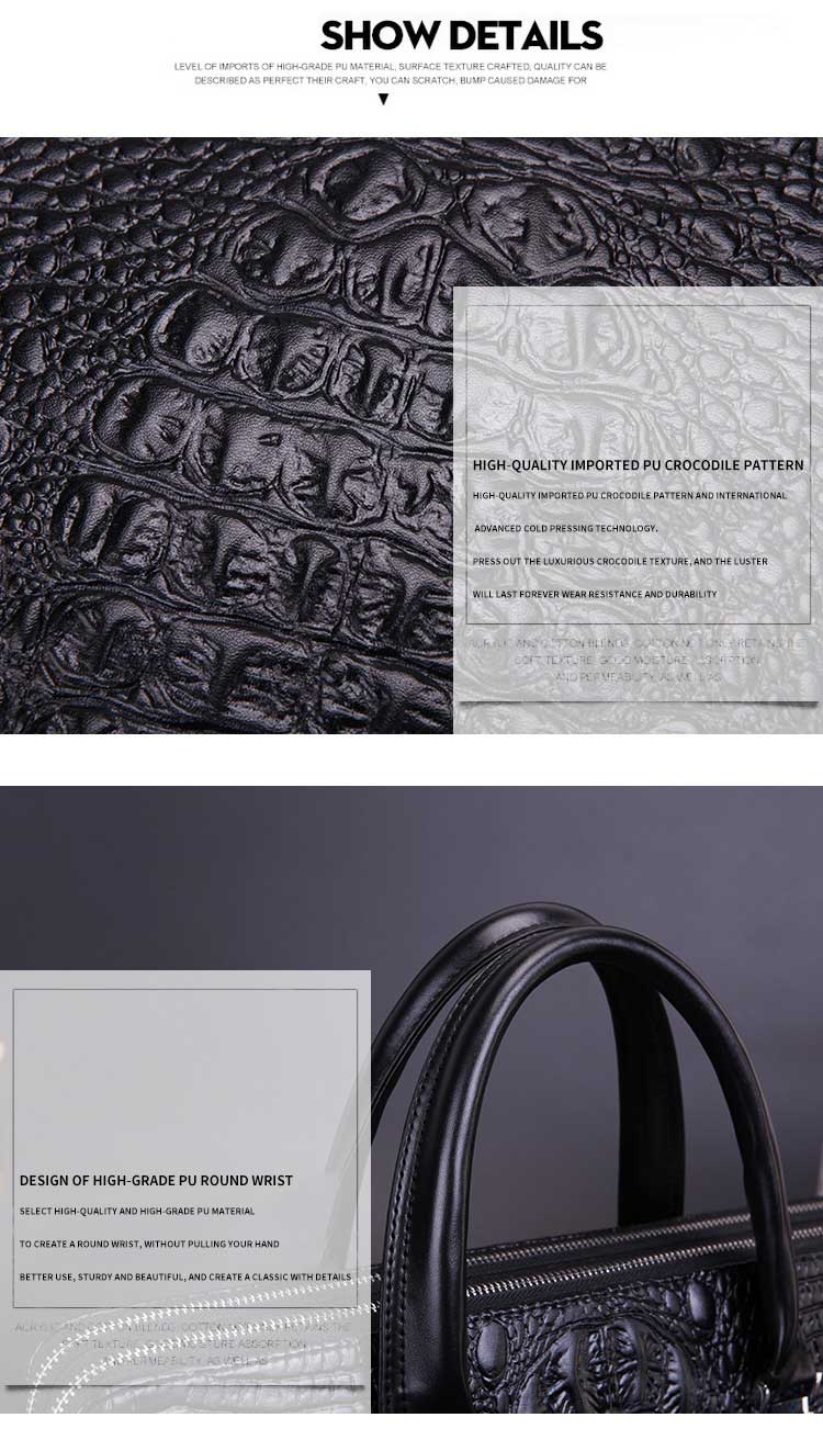 End Crocodile Embossed Genuine Leather Business Handbags Briefcase Laptop Bag for Men
