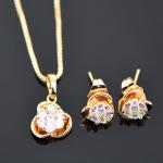 Luxury zircon Crystal Necklace Earrings Ring Jewelry Sets 18K Real Gold Plated