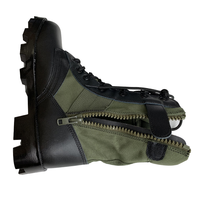 Panama Green Canvas Leather Combat Style Jungle Boots with Side Zipper and Affordable