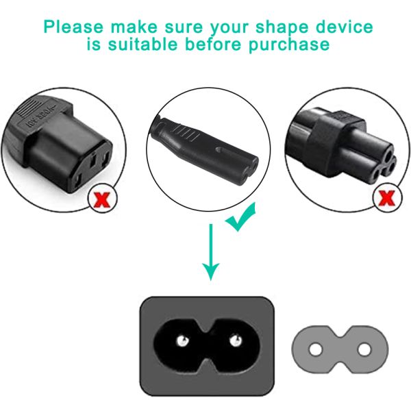 VDE Approved 1.5m EU 2Pin to IEC C7 C8 Laptop Power Cord