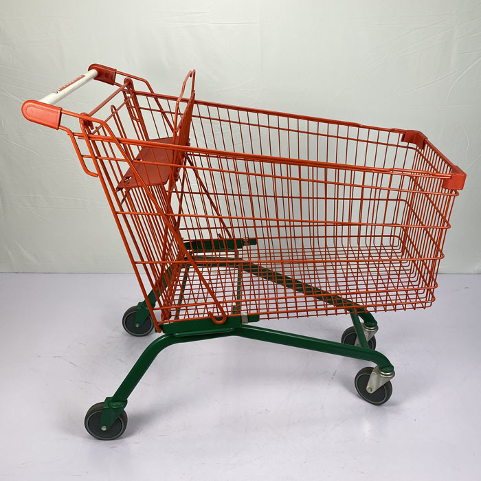210L Customized Metal Supermarket Shopping Trolley European Type Red And Green Color