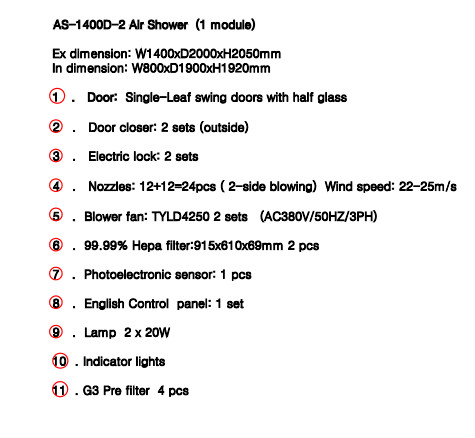Automatic blowing Full Glass Doors SS304 Stainless Steel Air Shower for 3-4persons