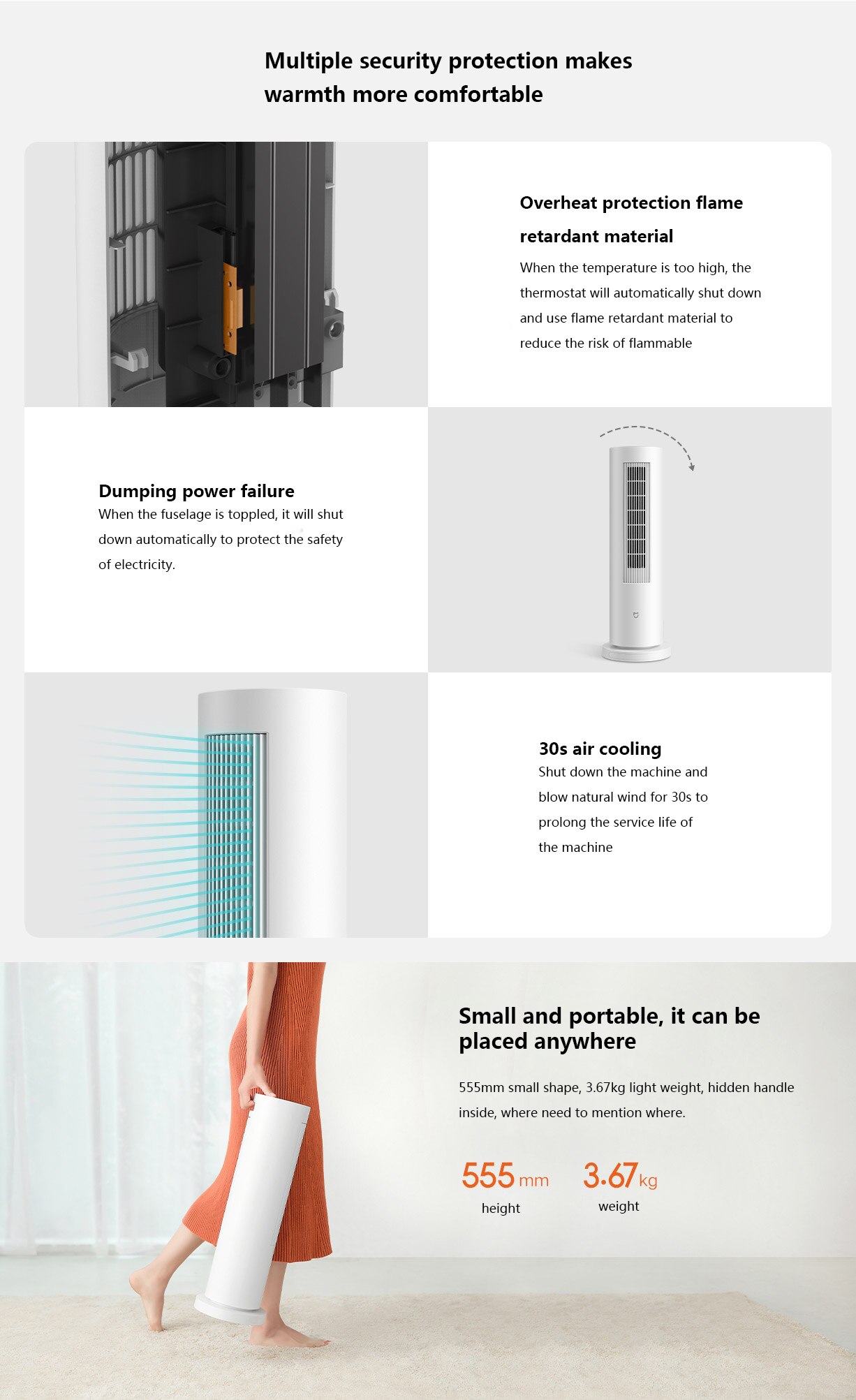 Xiaomi Mijia Electric Heater2100W Infrared Probe Sensing PTC Heating Vertical Control By Smart APP