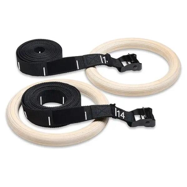 gymnastic rings wood 32mm Wooden Gym Rings with Enhanced Flexible Buckles &