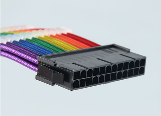ATX 24 pin motherboard Power Supply extension Cable rainbow color Low Voltage sleeved cable extension 18AWG