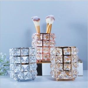 Wholesale gold/sliver/rose gold metal with crystal beaded pen cosmetic brush holder from china suppliers