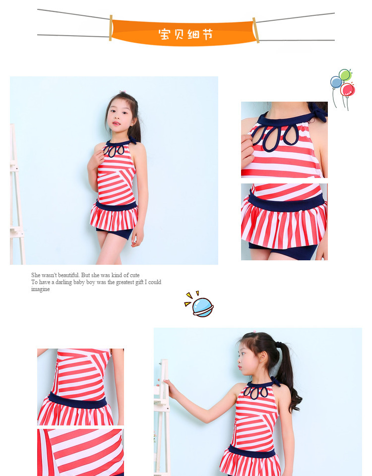 2019 Popular Stripe Split Skirt Swimming Suit