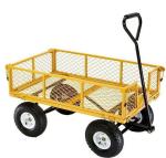 Outdoor Iron Garden Trolley Mesh Cart Trailer With Pneumatic Wheel For Heavy
