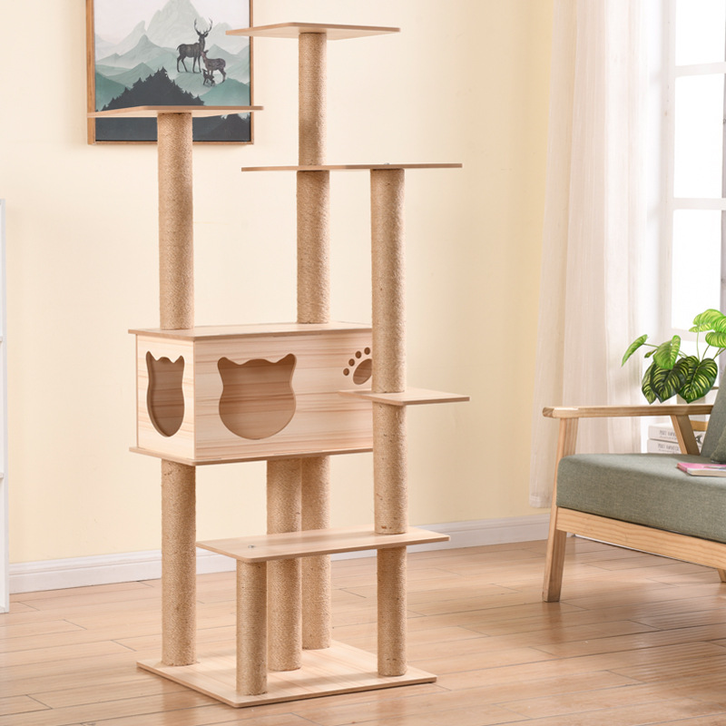 Cat ActivitySeason 4 Seasons Tree Sisal Scratching Posts Wood Activity Cat Playhouse