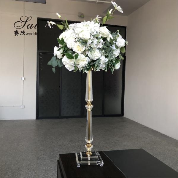Saixin custom wedding event decoration gold centerpiece crystal pillar flower