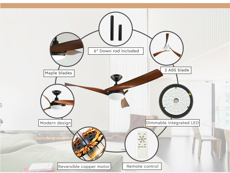 Home Hotel Office 52 Inch High Airflow LED Ceiling Fan with Remote and Metal Body Design
