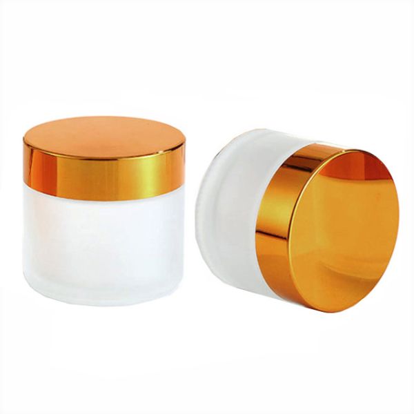 2oz Child Resistant Frosted Clear Glass Jar with Gold Lid
